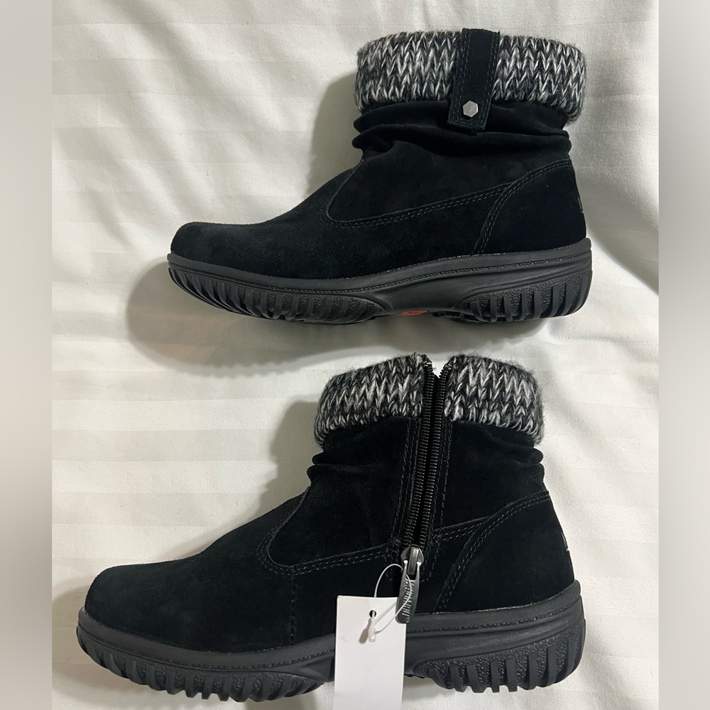 KHOMBU Boots Womens 6M Laura Snow Black Suede & Leather Comfort Casual Ankle Top